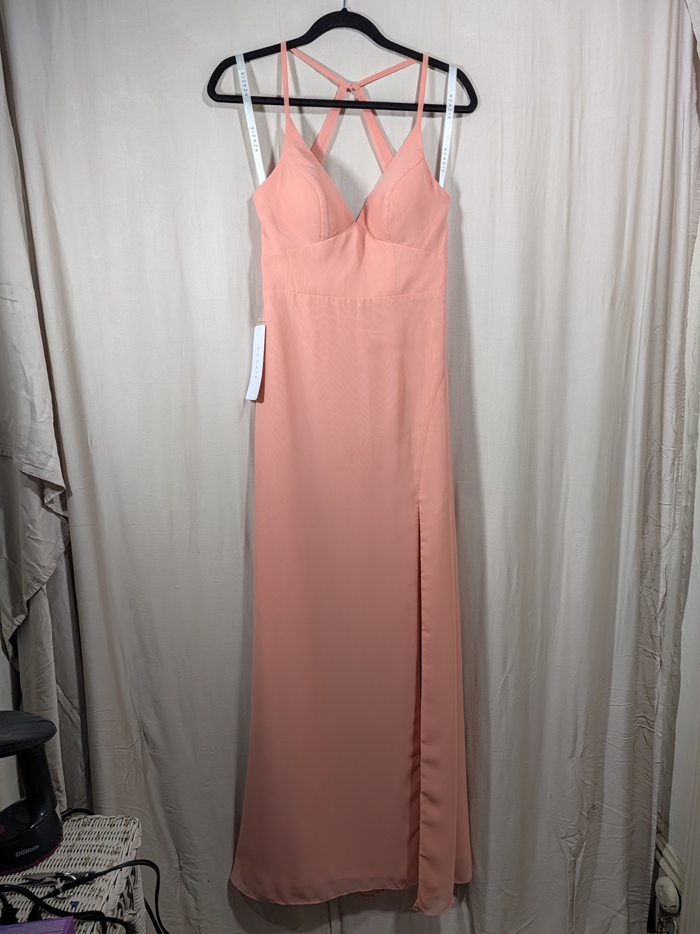 Azazie Becca Maxi Strappy Dress in Coral Pink Size 2 NWT